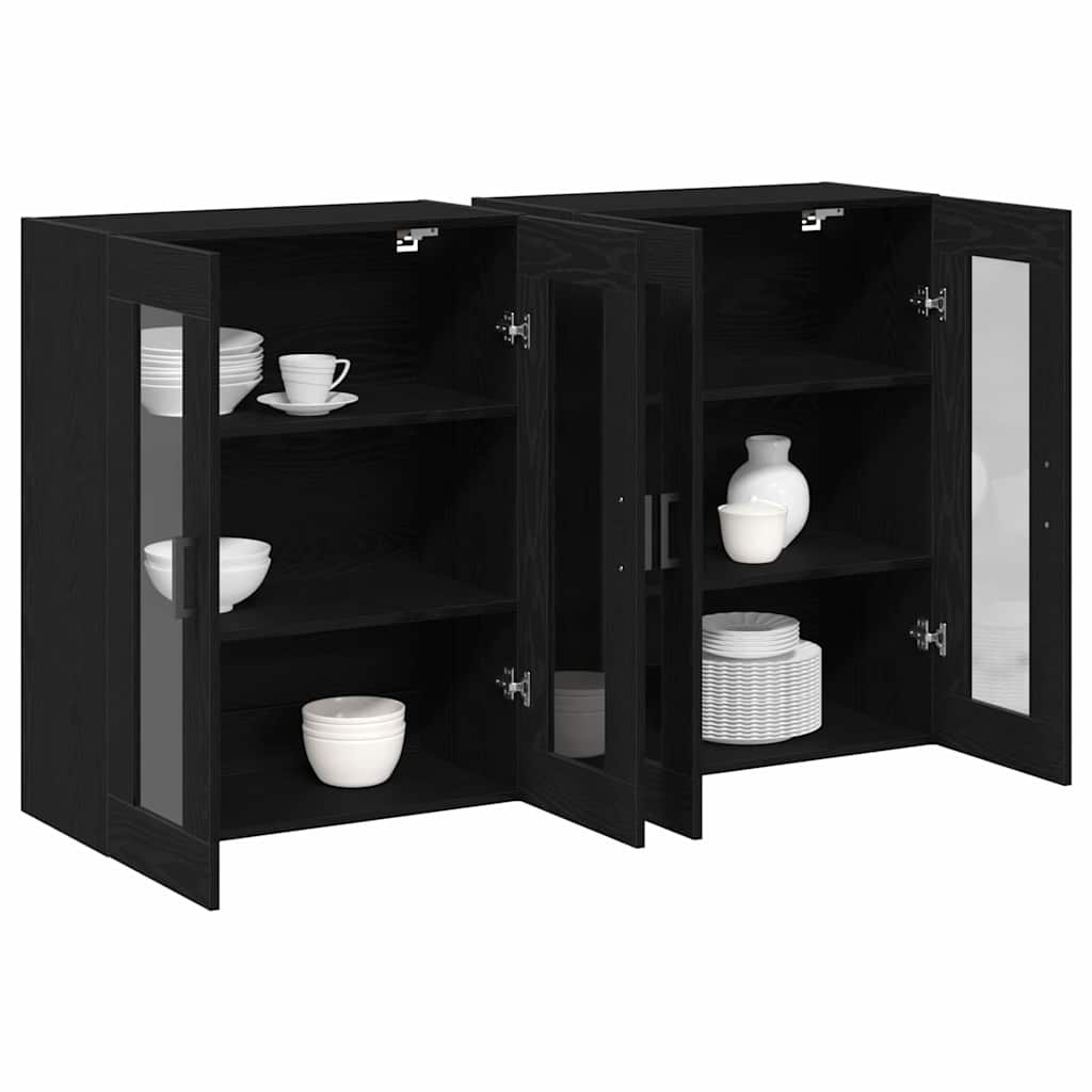 Armário de parede 2 pcs Carvalho preto 69.5 x 34 x 90 cm