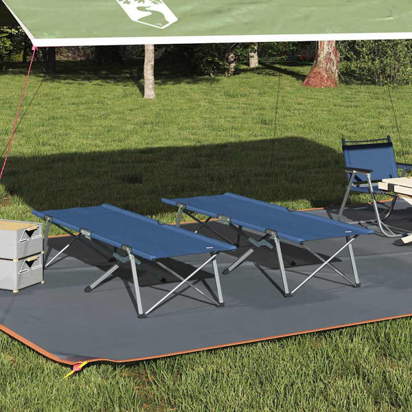Cama de Camping Dobrável Manual 2 pcs Azul 62 x 194 x 42 cm