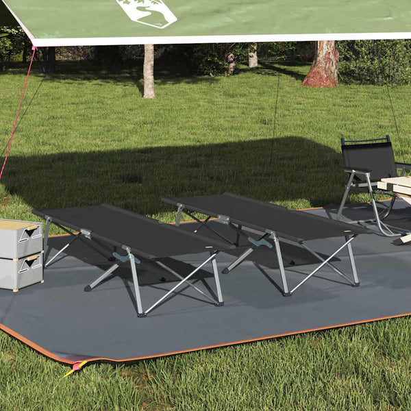 Cama de Camping Dobrável Manual 2 pcs Preto 62 x 194 x 42 cm