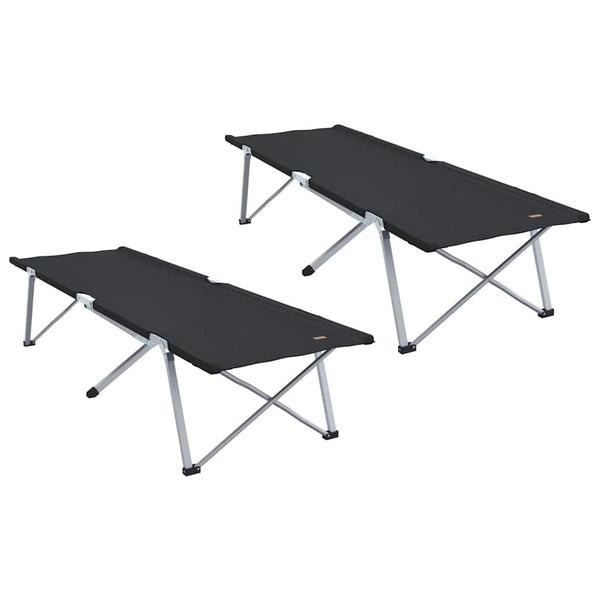 Cama de Camping Dobrável Manual 2 pcs Preto 62 x 194 x 42 cm