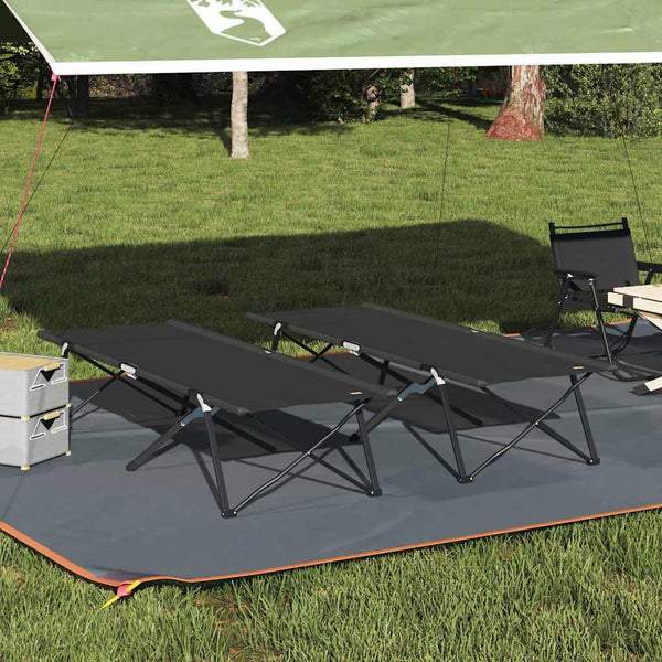 Cama de Camping Dobrável Dobrar 2 pcs Preto 206 x 76 x 74 cm