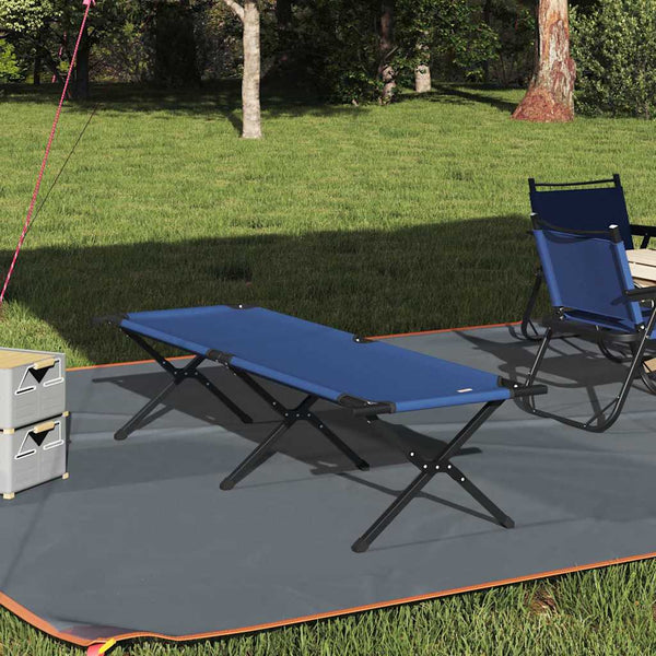 Cama de Camping Dobrável Manual Azul Tecido Oxford
