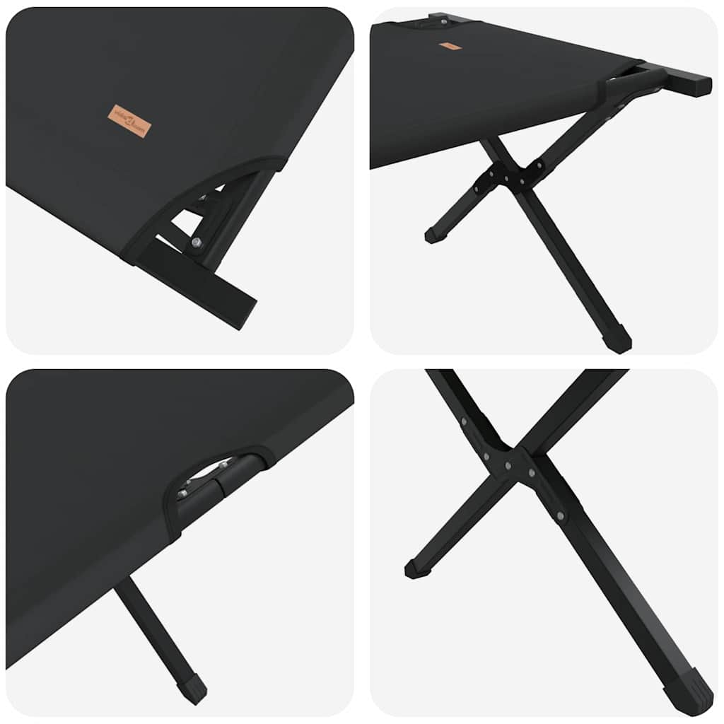 Cama de Camping Dobrável Manual Preto Tecido Oxford