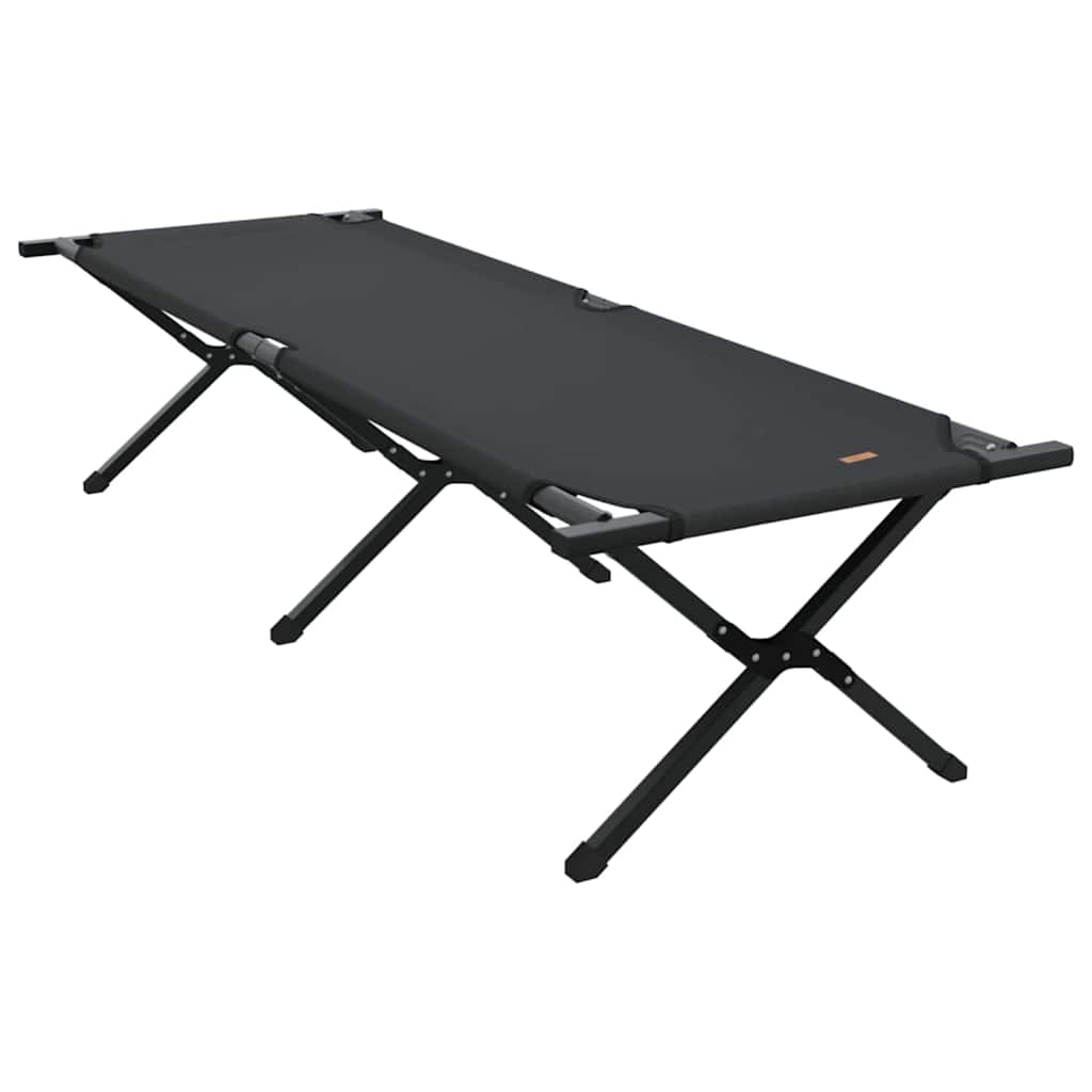 Cama de Camping Dobrável Manual Preto Tecido Oxford