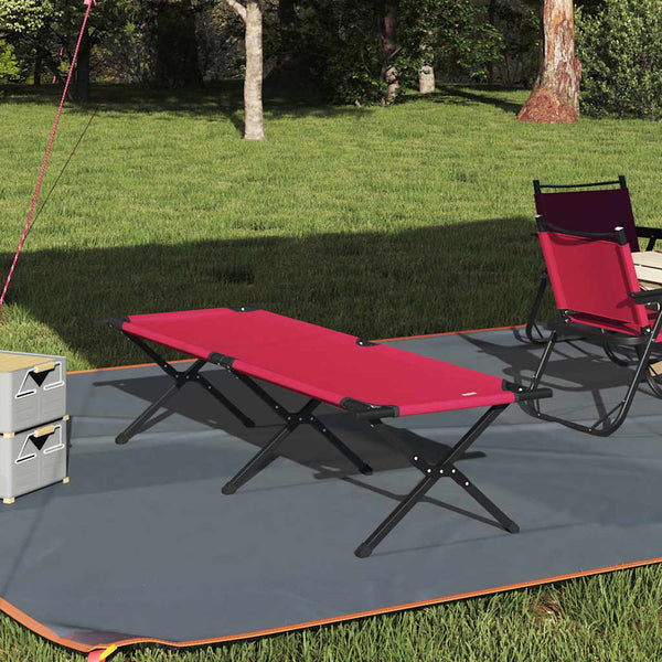 Cama de Camping Dobrável Manual Vermelho Tecido Oxford