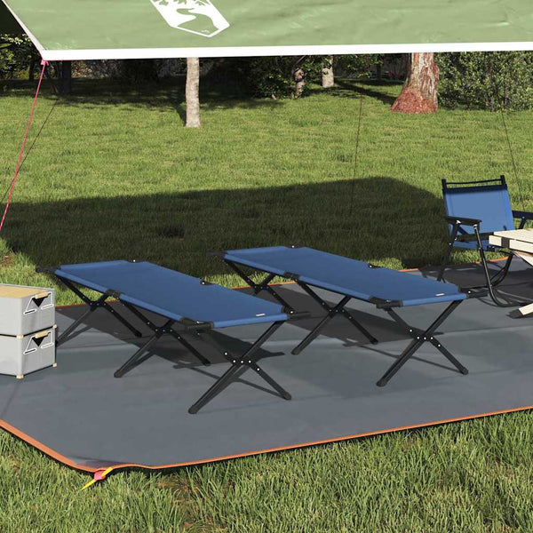 Cama de Camping Dobrável Manual 2 pcs Azul Tecido Oxford