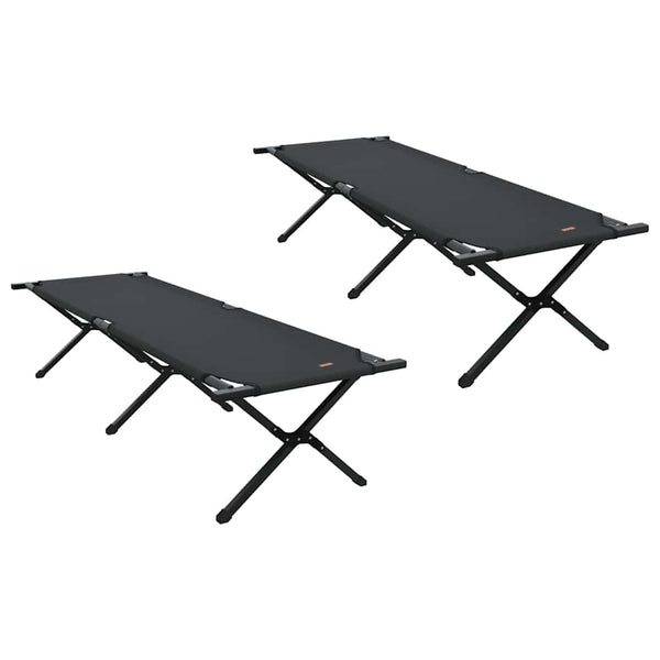 Cama de Camping Dobrável Manual 2 pcs Preto Tecido Oxford