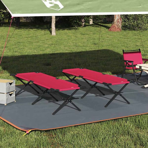Cama de Camping Dobrável Manual 2 pcs Vermelho Tecido Oxford
