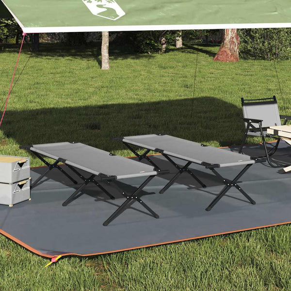 Cama de Camping Dobrável Manual 2 pcs Cinzeto Tecido Oxford
