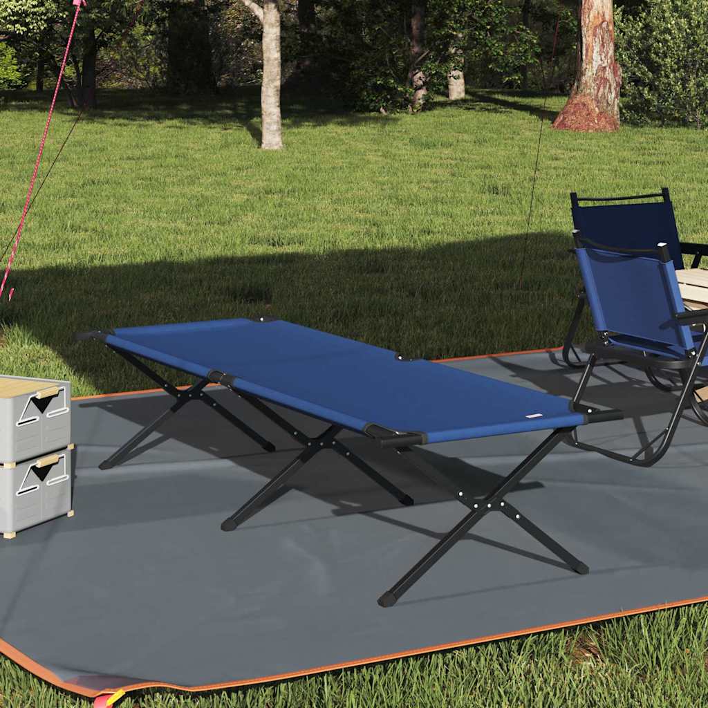 Cama de Camping Dobrável Manual Azul Tecido Oxford