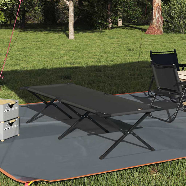 Cama de Camping Dobrável Manual Preto Tecido Oxford