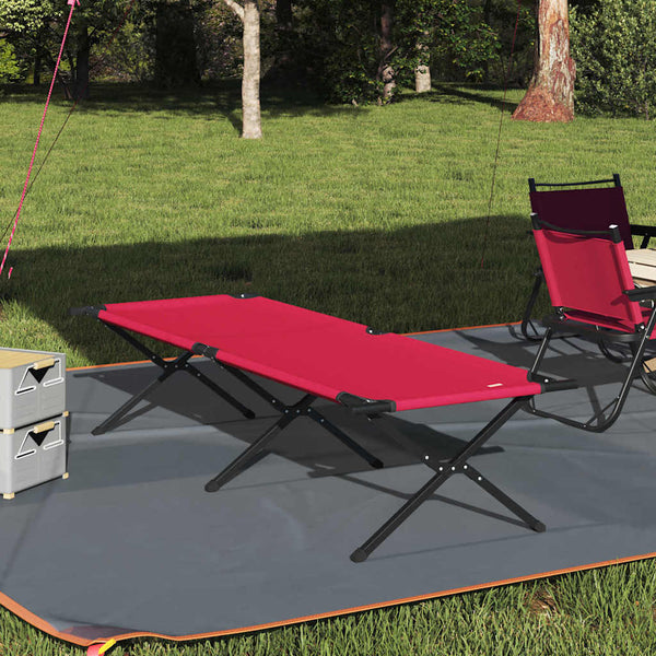 Cama de Camping Dobrável Manual Vermelho Tecido Oxford