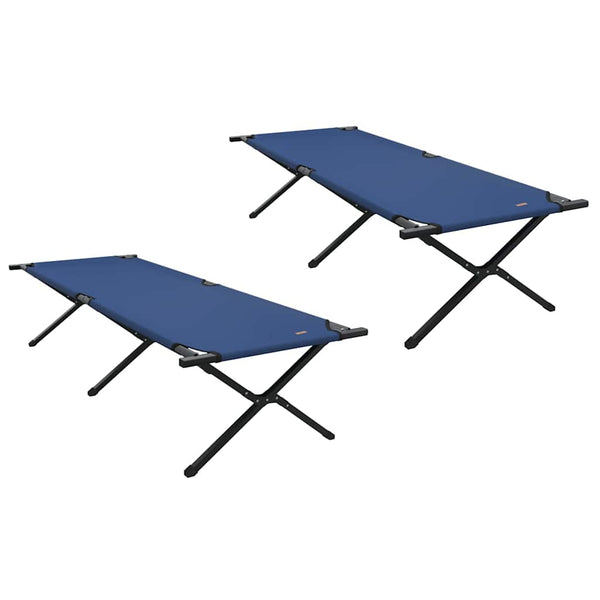 Cama de Camping Dobrável Manual 2 pcs Azul Tecido Oxford