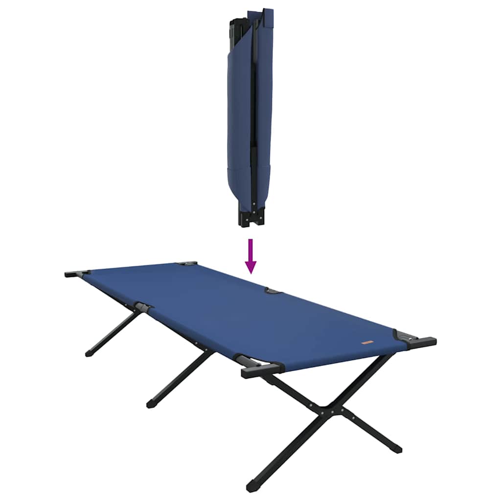 Cama de Camping Dobrável Manual 2 pcs Azul Tecido Oxford
