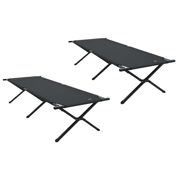Cama de Camping Dobrável Manual 2 pcs Preto Tecido Oxford