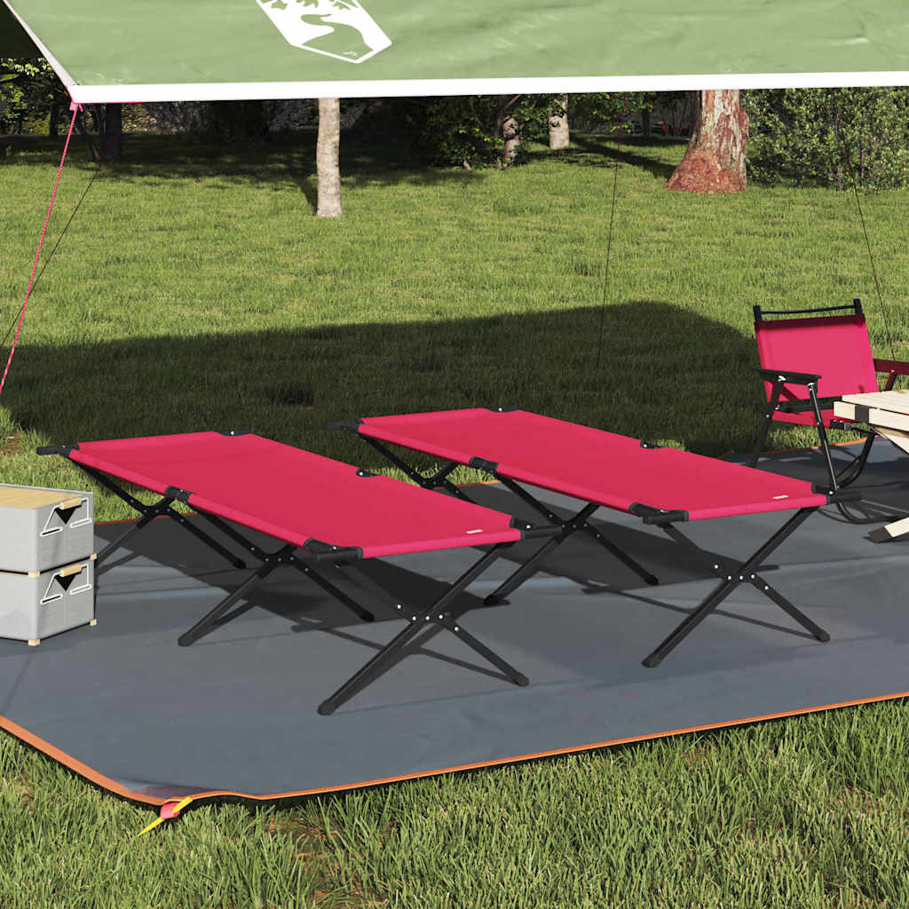 Cama de Camping Dobrável Manual 2 pcs Vermelho Tecido Oxford