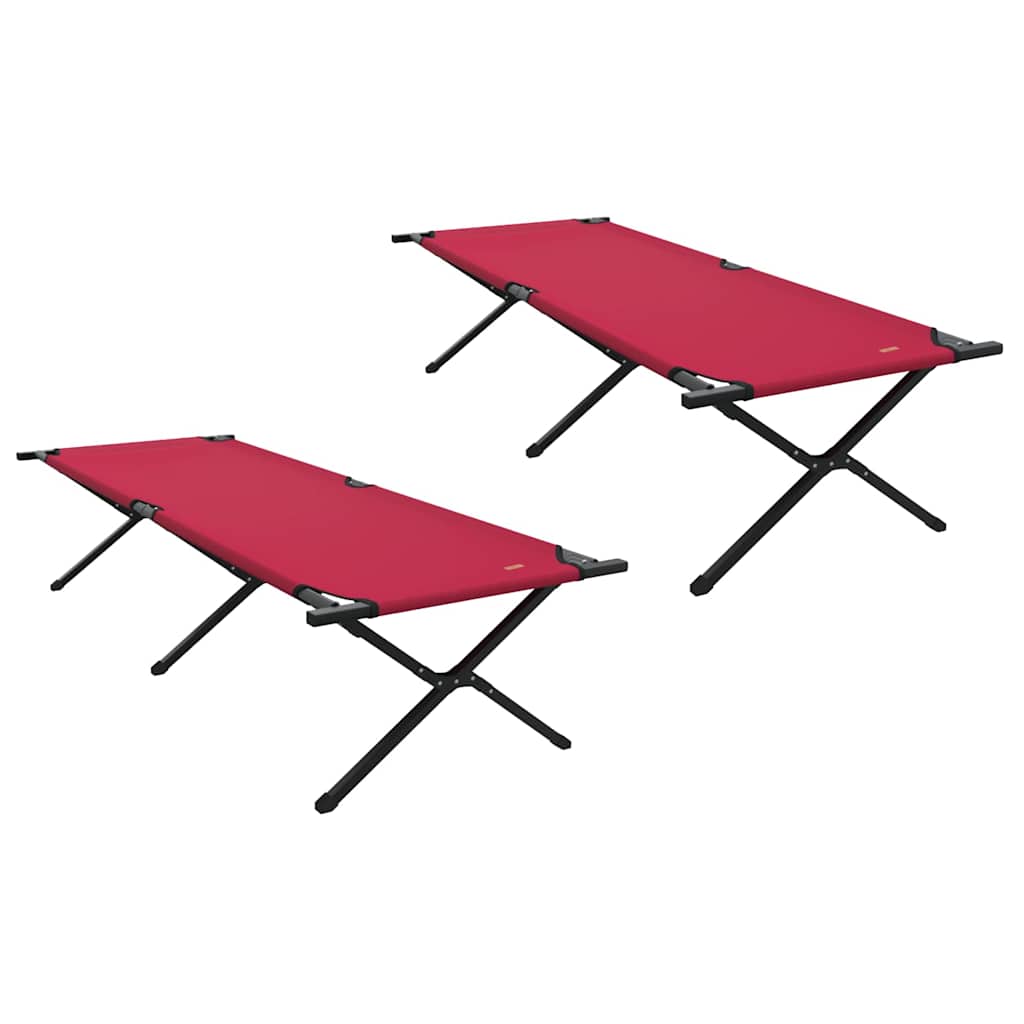 Cama de Camping Dobrável Manual 2 pcs Vermelho Tecido Oxford