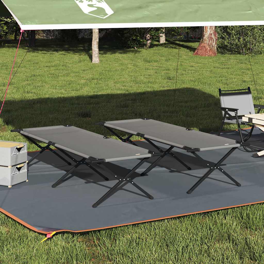 Cama de Camping Dobrável Manual 2 pcs Cinzeto Tecido Oxford
