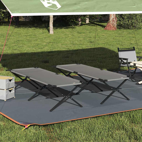 Cama de Camping Dobrável Manual 2 pcs Cinzeto Tecido Oxford