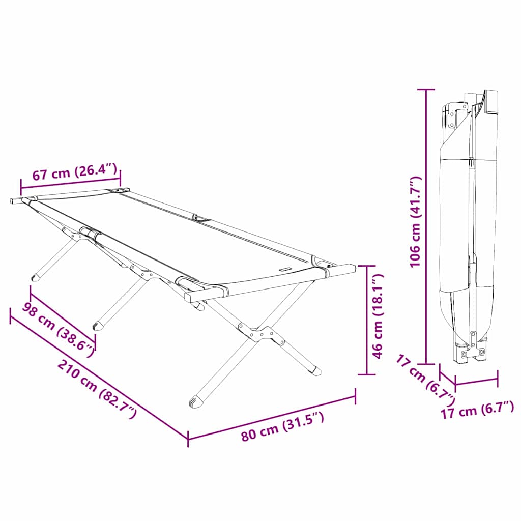 Cama de Camping Dobrável Manual 2 pcs Cinzeto Tecido Oxford