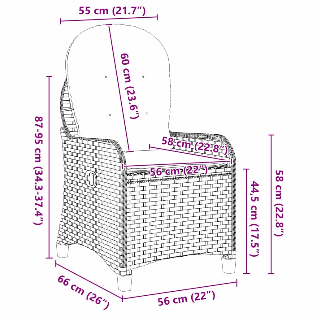 Poltrona reclinável Bege 56 x 66 x 95cm vime PE