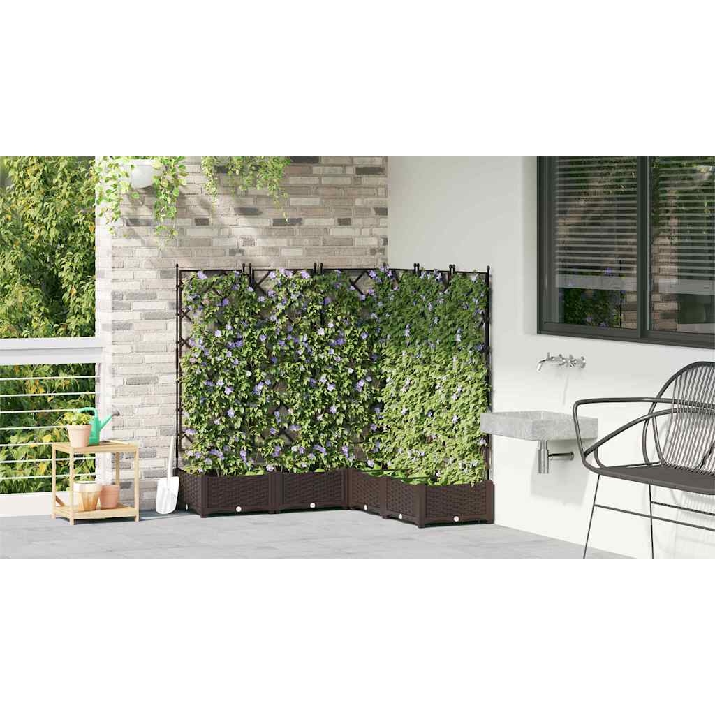 Jardineira com Treliça 5 pcs Castanho 120 x 120 x 125.5 cm PP