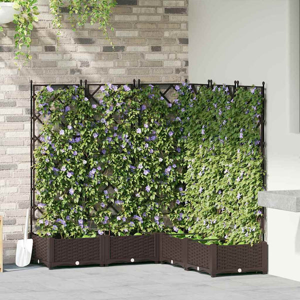Jardineira com Treliça 5 pcs Castanho 120 x 120 x 125.5 cm PP