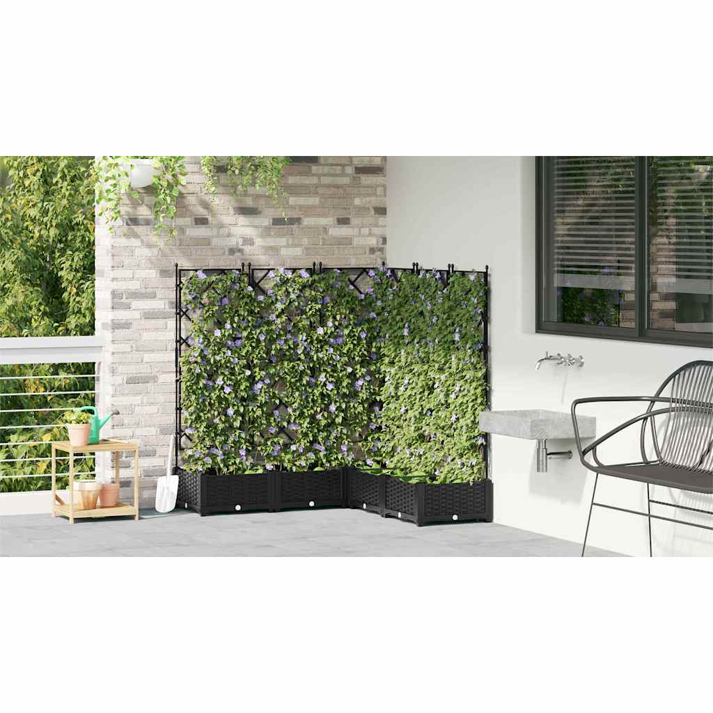 Jardineira com Treliça 5 pcs Preto 120 x 120 x 125.5 cm PP