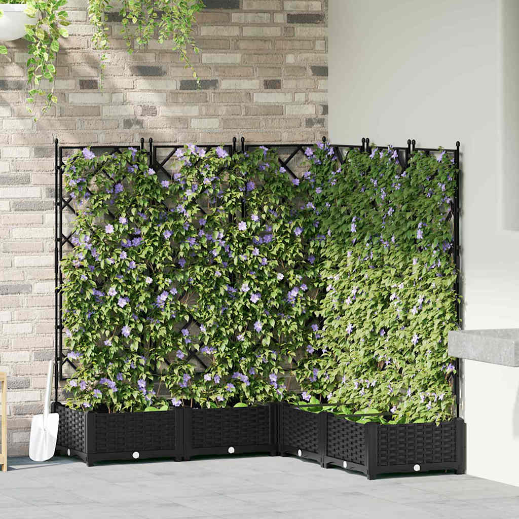 Jardineira com Treliça 5 pcs Preto 120 x 120 x 125.5 cm PP