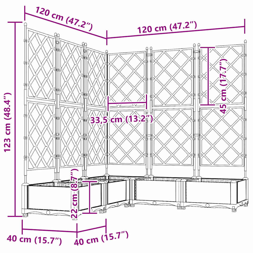 Jardineira com Treliça 5 pcs Preto 120 x 120 x 125.5 cm PP