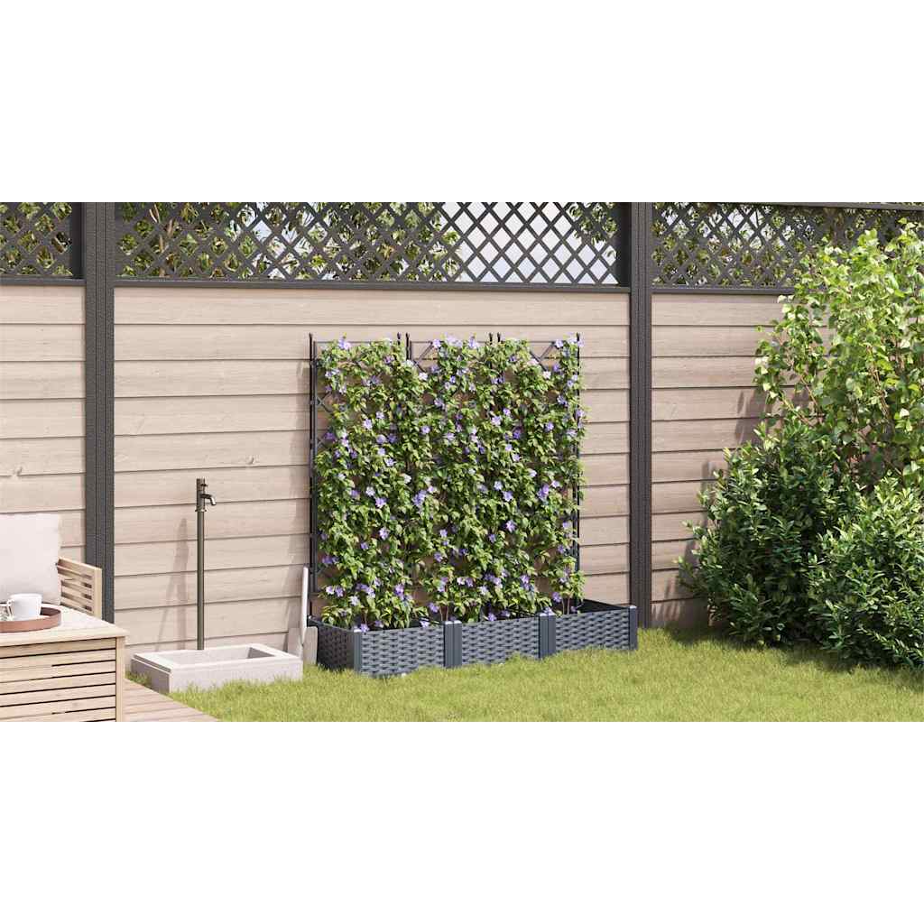 Jardineira com Treliça 3 pcs Cinzeto 120 x 40 x 125.5 cm PP