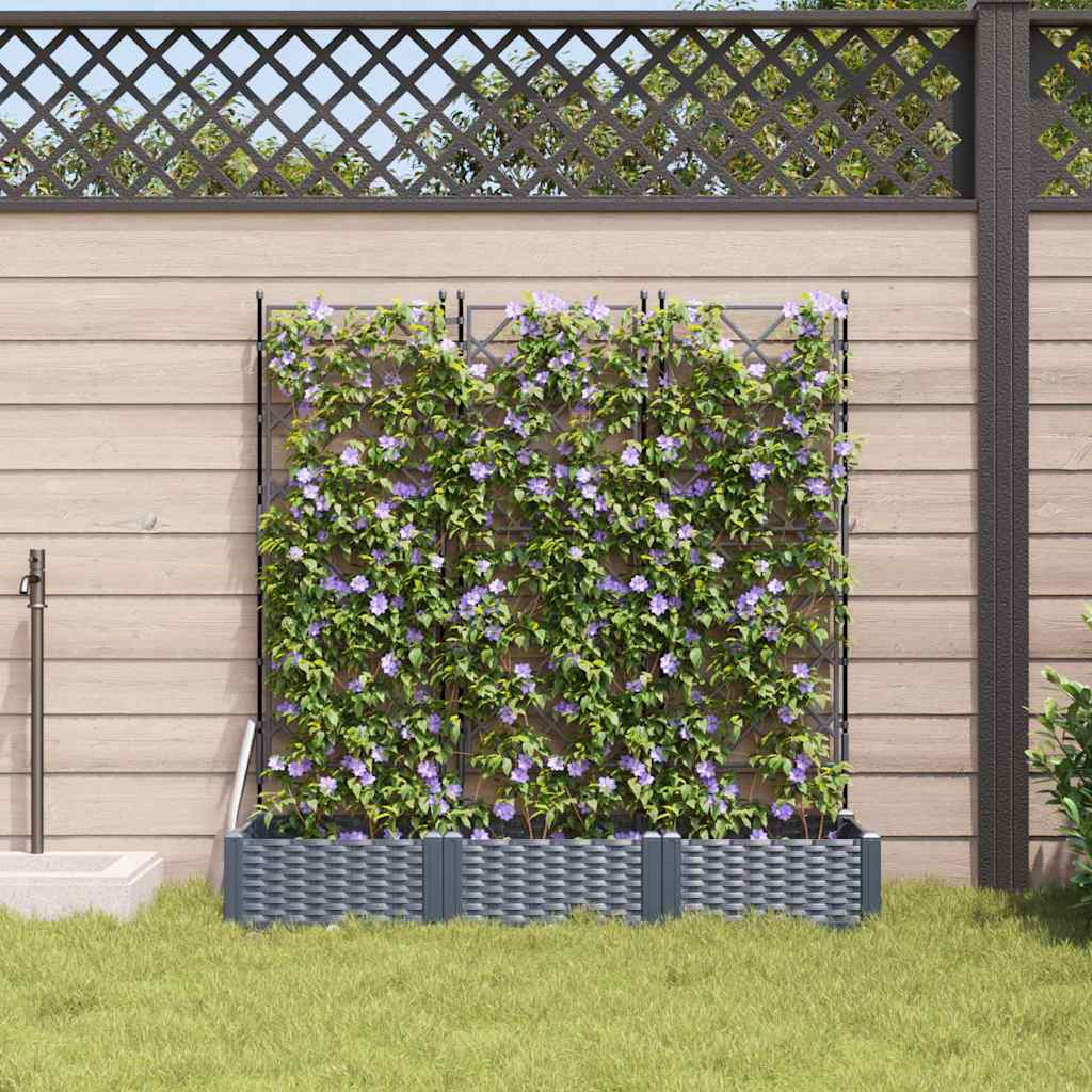 Jardineira com Treliça 3 pcs Cinzeto 120 x 40 x 125.5 cm PP