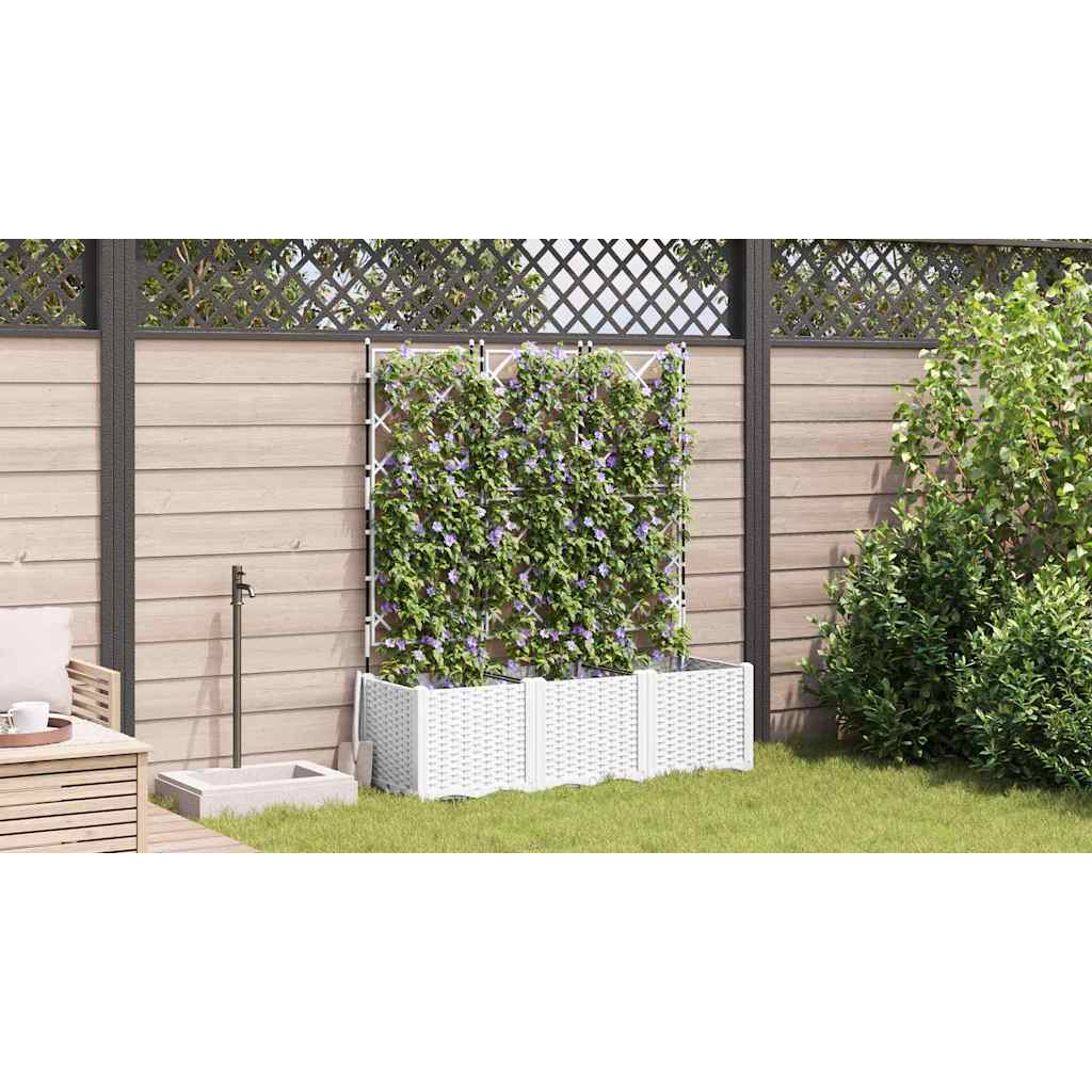 Jardineira com Treliça 3 pcs Branco 120 x 40 x 143 cm PP