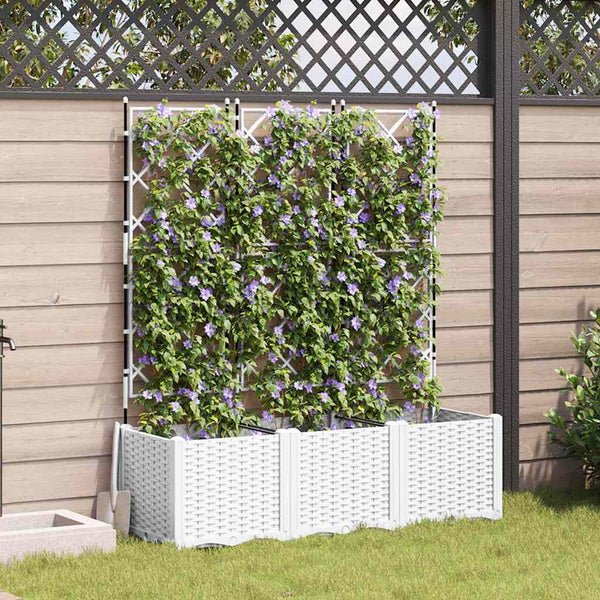 Jardineira com Treliça 3 pcs Branco 120 x 40 x 143 cm PP