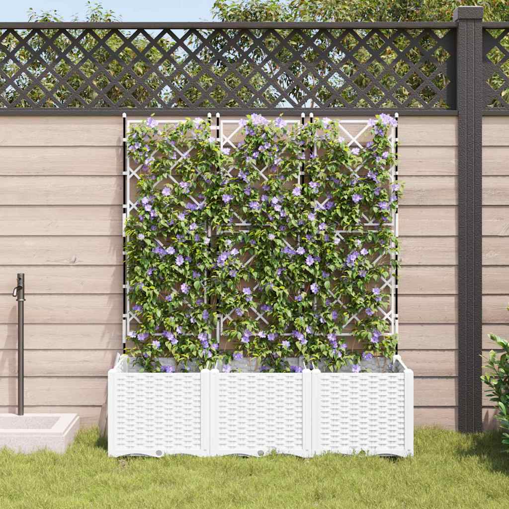 Jardineira com Treliça 3 pcs Branco 120 x 40 x 143 cm PP