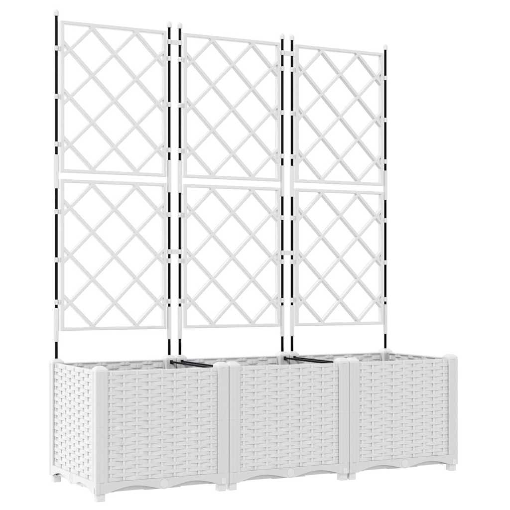 Jardineira com Treliça 3 pcs Branco 120 x 40 x 143 cm PP