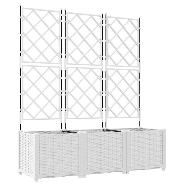 Jardineira com Treliça 3 pcs Branco 120 x 40 x 143 cm PP