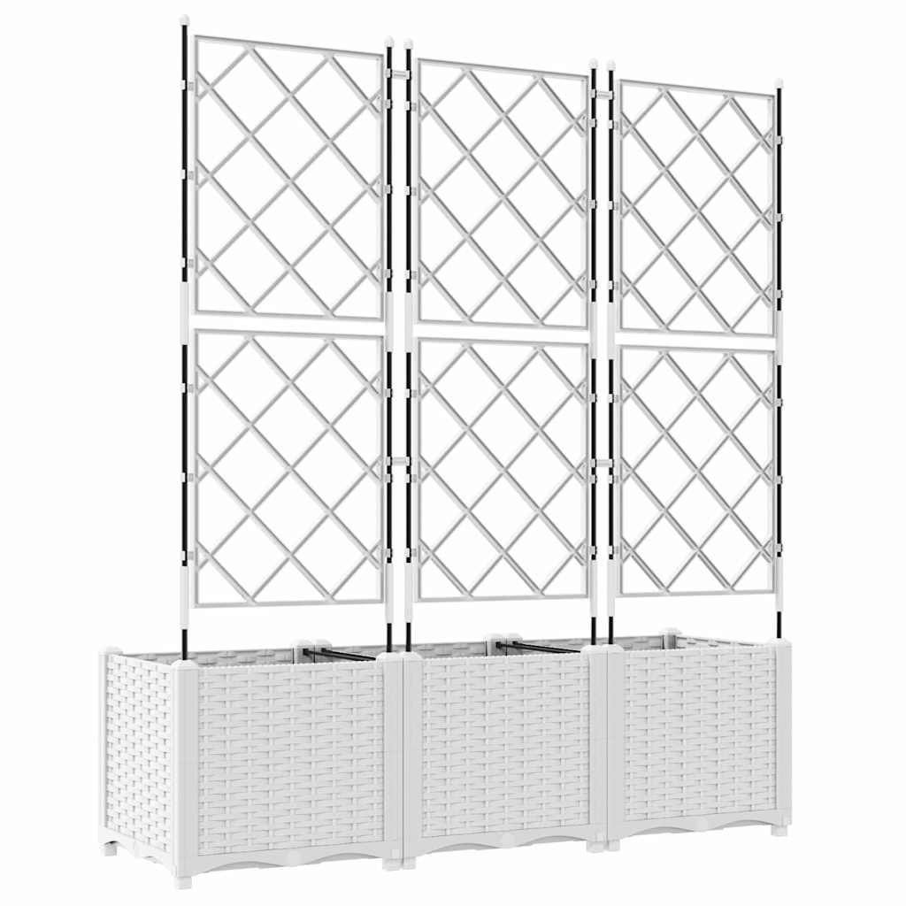 Jardineira com Treliça 3 pcs Branco 120 x 40 x 143 cm PP