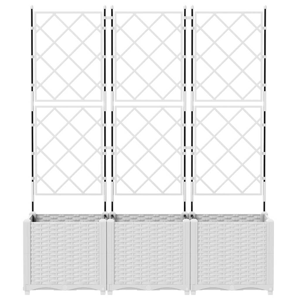 Jardineira com Treliça 3 pcs Branco 120 x 40 x 143 cm PP