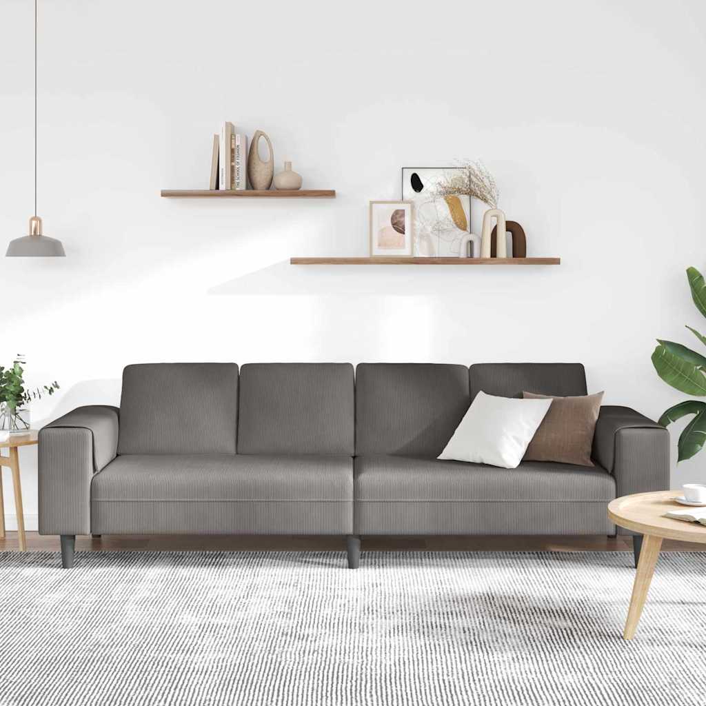 Sofá de Tecido Cinzento-claro 208 cm Tecido de veludo côtelé