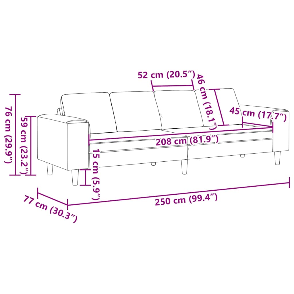 Sofá de Tecido Cinzento-claro 208 cm Tecido de veludo côtelé