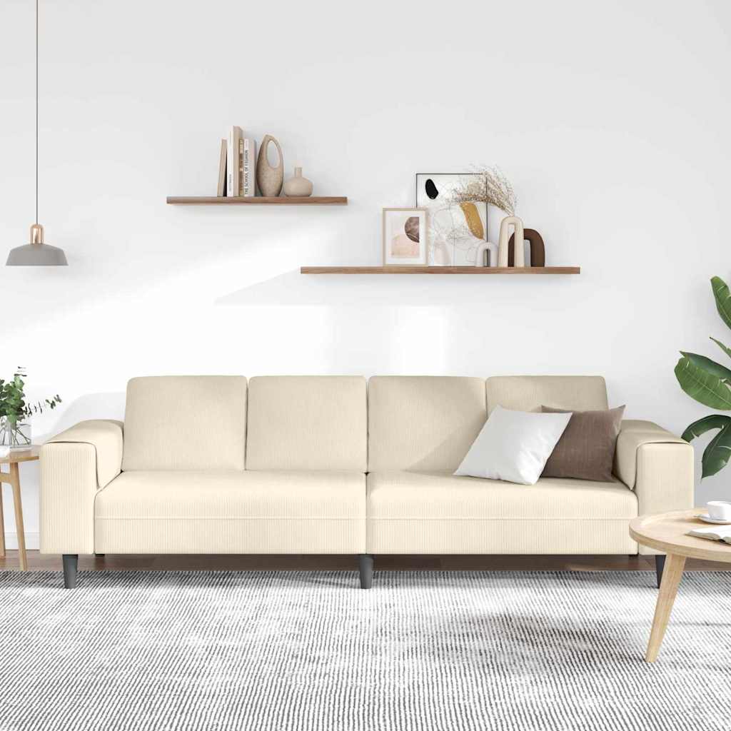 Sofá de Tecido com almofada Creme 208 cm Tecido de veludo côtelé