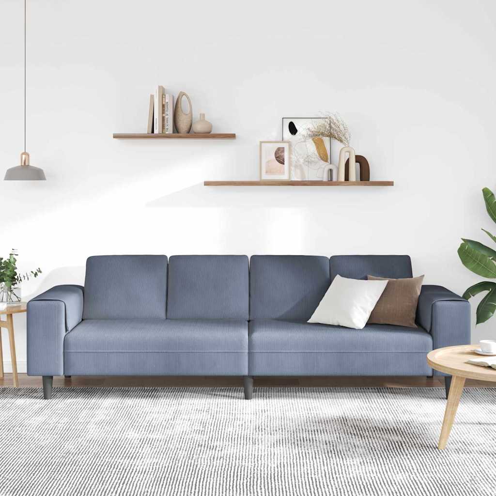 Sofá de Tecido com almofada Azul 208 cm Tecido de veludo côtelé