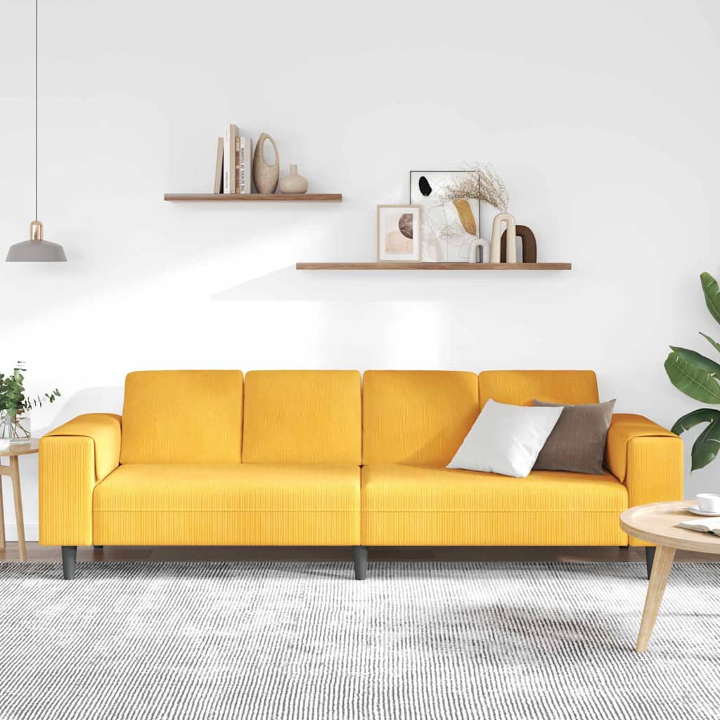 Sofá de Tecido com almofada Amarelo Claro Tecido de veludo côtelé