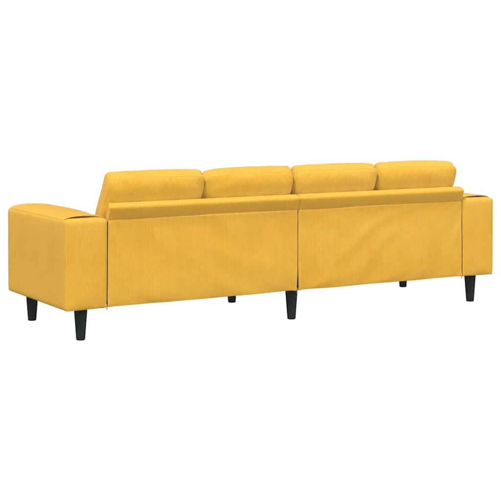 Sofá de Tecido com almofada Amarelo Claro Tecido de veludo côtelé