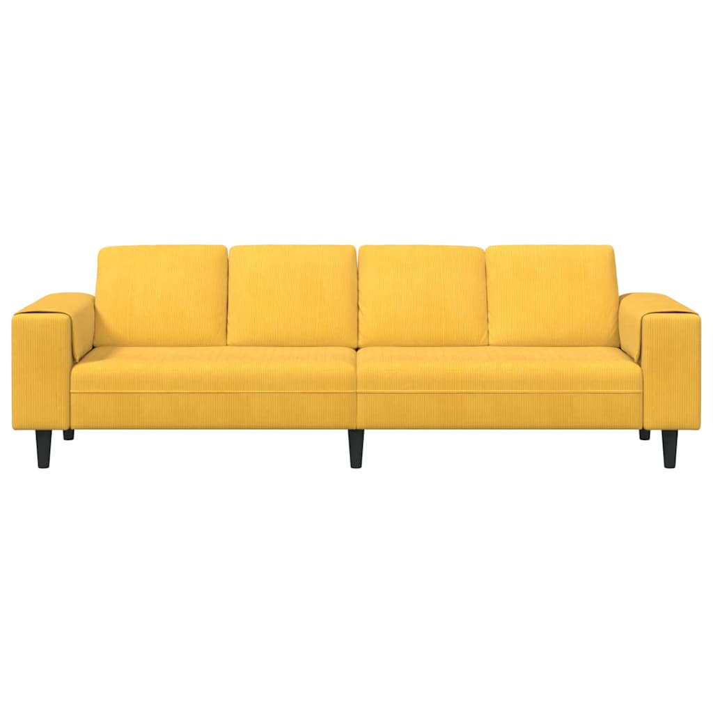 Sofá de Tecido com almofada Amarelo Claro Tecido de veludo côtelé