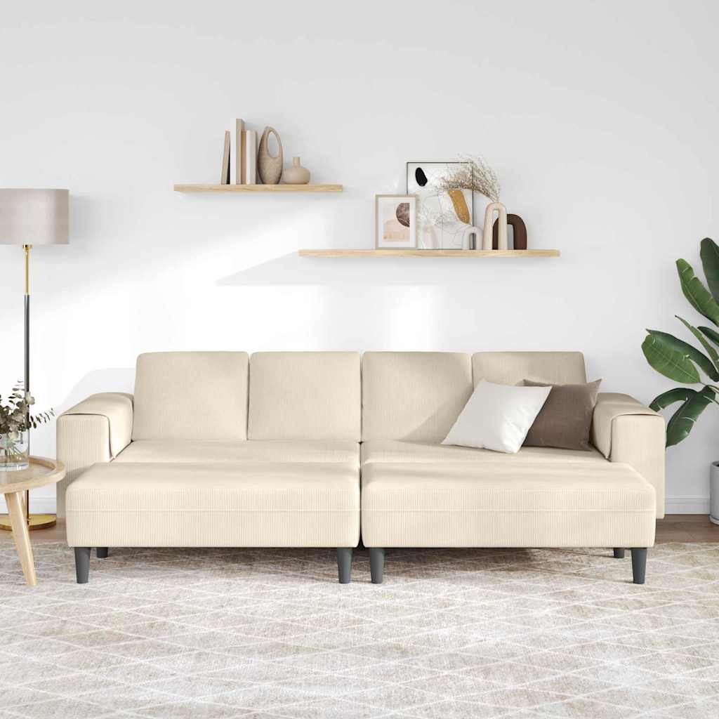 Sofá de Tecido com almofada Creme 208 cm Tecido de veludo côtelé