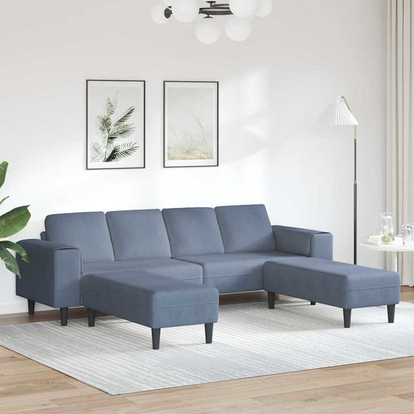 Sofá de Tecido com almofada Azul Tecido de veludo côtelé