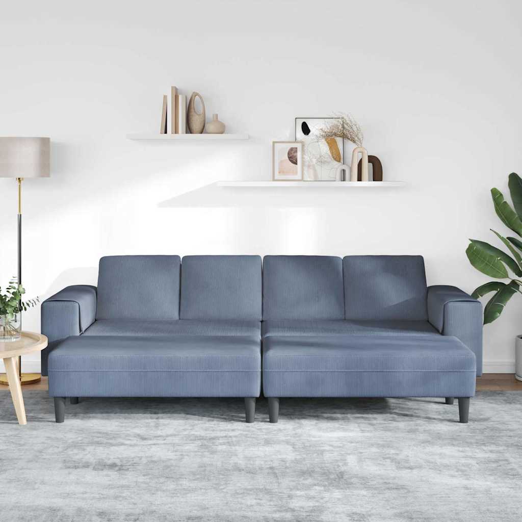 Sofá de Tecido com almofada Azul Tecido de veludo côtelé