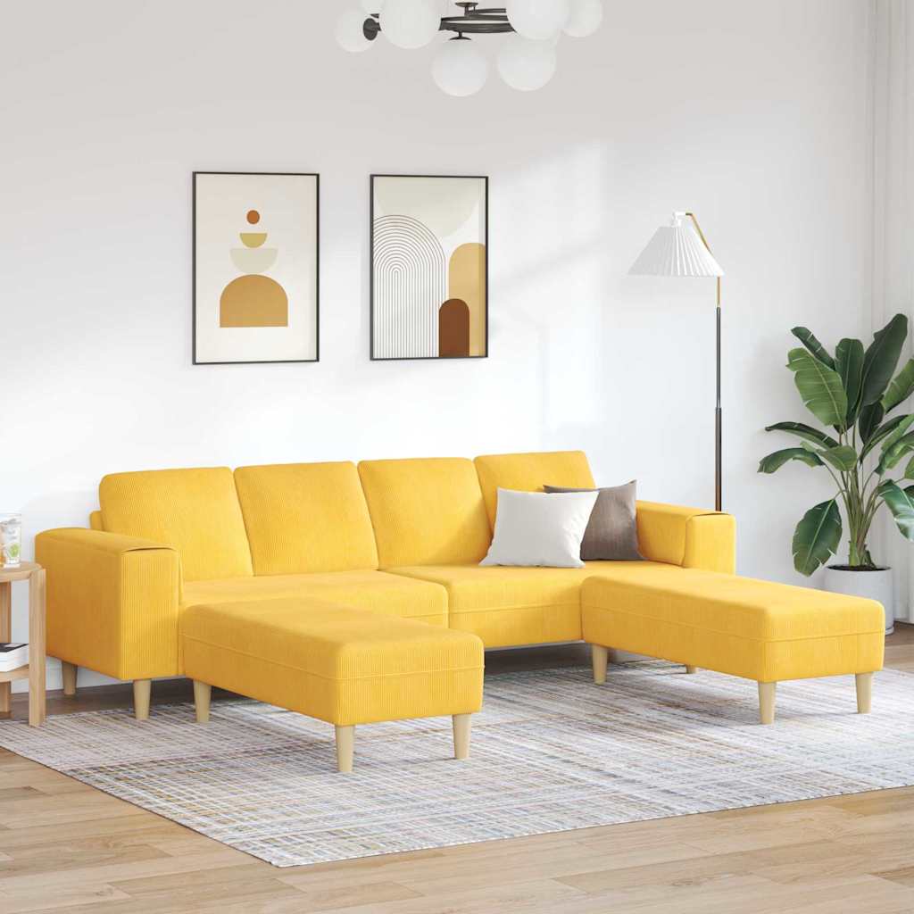 Sofá de Tecido Amarelo Claro Tecido de veludo côtelé